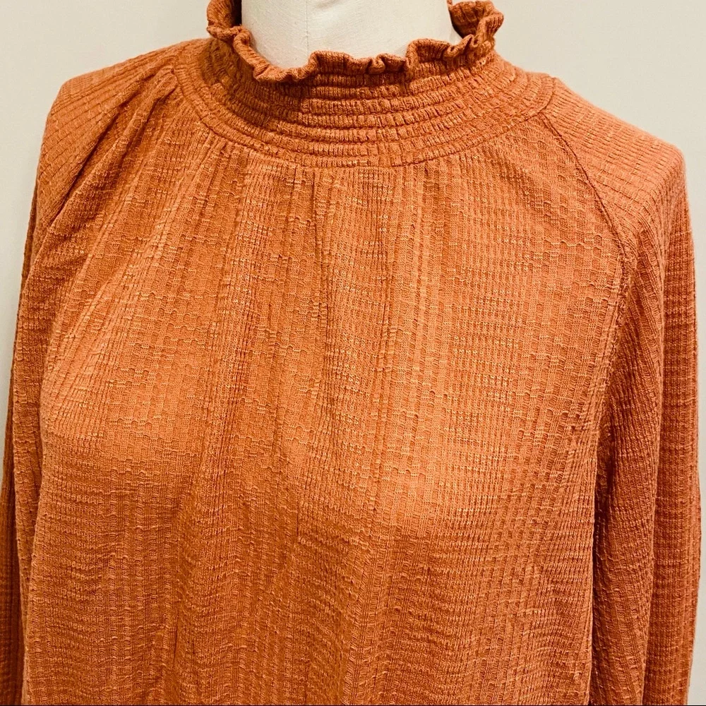 FREE PEOPLE Ruffle Mockneck Boho Long Sleeve Top Size Large - Picture 6 of 9